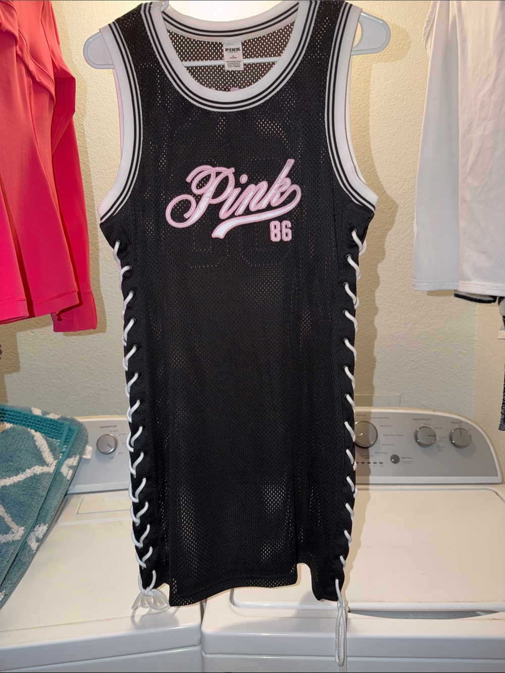 PINK Victoria's Secret Black Mesh Lace-Up Mini Dress with Pink Script
